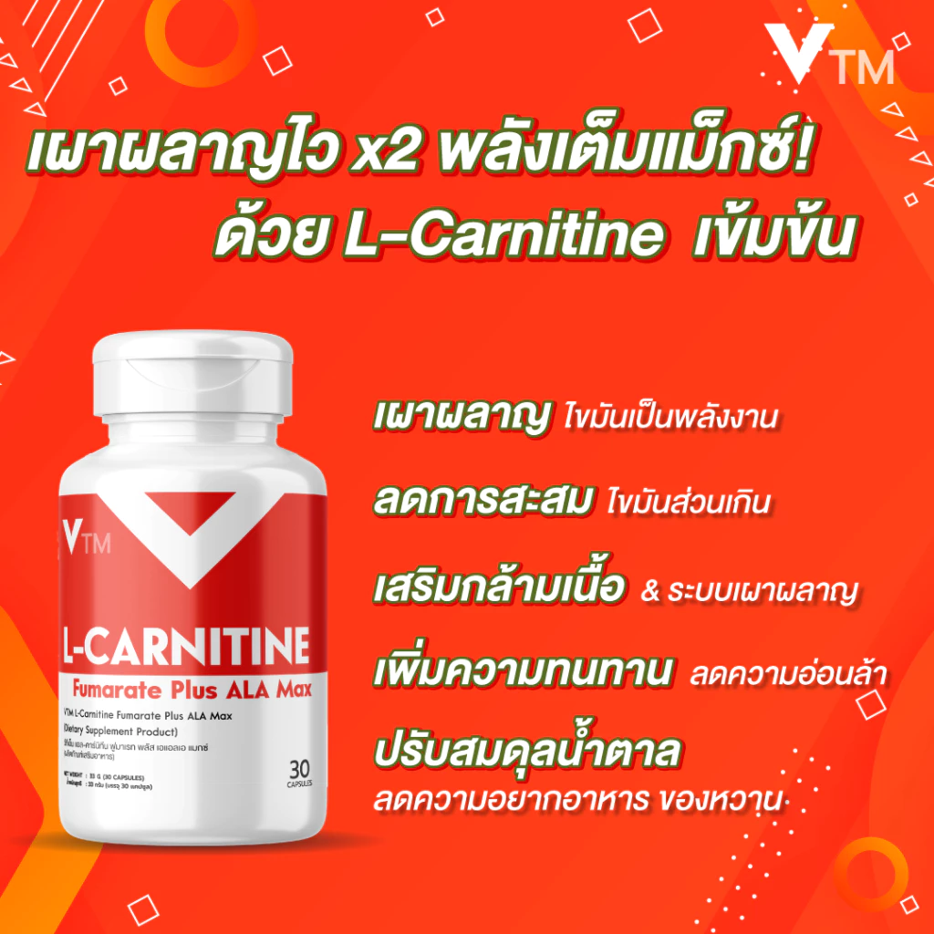 l carnitine ควร กิน กี่ มิลลิกรัม VTM L-Carnitine Fumarate Plus ALA Max วีทีเอ็ม แอล-คาร์นิทีน ตัวช่วยดูแลรูปร่าง เพิ่มการเผาผลาญ