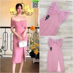 เดรสทรงพอดีตัว เปิดไหล่ แต่งผ้าซีทรูรั้งแขนแต่งโบว์เพชร น่ารักมากก กระโปรงผ่าข้าง ใส่สวยดูดี ใส่สบาย : สินค้าคุณภาพ (พร้อมส่ง)