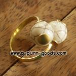 แหวนทองเหลือง หินเทอร์ควอยส์ขาว เม็ดกลม