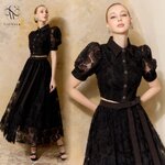 เซตเสื้อปกเชิ้ตแขนตุ๊กตาผ้าปักลาย+กระโปรงยาวทรงย้วย เนื้อผ้าตาข่ายปักมุกทั้งตัว ผ้าสวยมาก ใส่สบาย : สินค้าคุณภาพ (พร้อมส่ง)