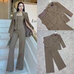 Set 3ชิ้น เสื้อสูท+เสื้อกั๊ก+กางเกงขายาว ลุคCEO เรียบหรูดูผู้ดี ดีเทลเสื้อแขนกุดทรงกระดุมหน้า มาพร้อมเสื้อสูท แม็ทกับกางเกงขายาวเอวสูงซิบหน้า ใส่สบาย : สินค้าคุณภาพ (พร้อมส่ง)