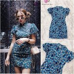 Dress เดรสกี่เพ้าแสนสวย ลวดลายของผ้าสวยหรูดูแพงมาก ช่วงอกแต่งด้วย ไข่มุก ใส่สบาย สินค้าคุณภาพ (พร้อมส่ง)