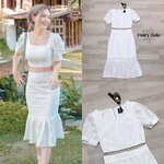 Set เสื้อครอปสั้น กระโปรงชายระบายหางปลา ใช้ผ้าลูกไม้สีขาวทั้งชุด ผ้าลูกไม้แบบนิ่มนะค่ะ สินค้าคุณภาพ (พร้อมส่ง)