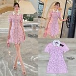 MiniDress เดรสลูกไม้สีชมพู แต่งคอปกตัดด้วยสีขาว ผ้านุ่มมากค่ะ ใส่ไม่คันเลย สวมใส่ง่าย เป็นกระดุมด้านหน้า ซับในทั้งตัว ใส่สบาย : สินค้าคุณภาพ (พร้อมส่ง)