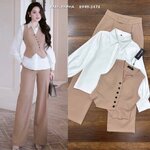 เช็ตเสื้อกั๊ก โทนสีเรียบหรูคลาสสิก+ เสื้อเชิ้ตสีขาว +กางเกงขายาวโทนสีคลาสสิก ใส่สบาย : สินค้าคุณภาพ (พร้อมส่ง)