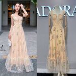 แม็คซี่เดรสดีไซน์สายเดี่ยว เนื้อผ้าตาข่ายปักลายดอกไม้ แต่งระบายปลายเดรส เนื้อผ้าเกรดพรีเมี่ยมทั้งตัว ใส่สบาย : สินค้าคุณภาพ (พร้อมส่ง)