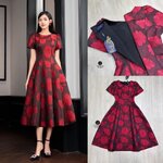 เดรสยาวแขนสั้น ผ้าทอนูนลายดอกไม้ 3Dสีแดง ดีไซน์สวย อกเย็บเสริมฟองน้ำ (มีซิปหลัง) บอกเลยว่ารุ่นนี้ผ้าดีมาก เย็บซับในอย่างดี ใส่สบาย : สินค้าคุณภาพ (พร้อมส่ง)