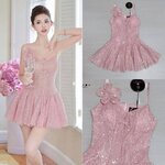 มินิเดรสสวยหวาน กระโปรงทบาน ผ้าตาข่ายปักเลื่อมทั้งชุด สวยติดแกลม งานซิปหลัง เสริมฟองน้ำเพิ่มความมั่นใจ + เข็มกลัดดอกไม้ติดได้ ใส่สบาย : สินค้าคุณภาพ (พร้อมส่ง)