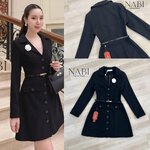 เดรสสูทแขนยาว สีดำคลาสสิคสวยหรู งานกระดุมด้านหน้า มีช่องกระเป๋าใช้งานได้จริง เสริมไหล่เพื่ออยู่ทรงใส่สวย มาคู่กับเข็มขัดและเข็มกลัดสีข ใส่สบาย : สินค้าคุณภาพ (พร้อมส่ง)