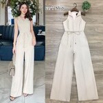 จั้มสูทกางเกงขายาว ลุคเรียบหรู ดูผู้ดี ช่วงบนแต่งปกคอวี กางเกงทรงขากระบอกกลาง มีเชือกผูกเอว ใส่สบาย สินค้าคุณภาพ (พร้อมส่ง)