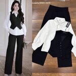 เช็ตเสื้อกั๊ก โทนสีเรียบหรูคลาสสิก+ เสื้อเชิ้ตสีขาว +กางเกงขายาวโทนสีคลาสสิก ใส่สบาย : สินค้าคุณภาพ (พร้อมส่ง)