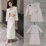 เซต2ชิ้น สีครีม เสื้อคลุมสูทแขนยาว ดีเทลแต่งกุ้นขอบกระเป๋า มาคู่กับเดรสสายเดียวยาว ( อกเสริมฟองน้ำ) ซิปหลัง ซัปในทั้งตัว ดีไซน์สวย คุ้มสุดๆ มาพร้อมกับกระโปรงยาวทรงสอบ ใส่สบาย : สินค้าคุณภาพ (พร้อมส่ง)