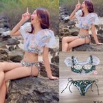 เซ็ทชุดว่ายน้ำ เสื้อซีทูแขนตุ๊กตา มาพร้อมชุด ว่ายน้ำลายดอกไม้สุดคิ้วท์ เสริมทรง ที่อก ตะขอหลัง กางเกงผูกเอวตาม ขนาดได้เลยค๊า น่ารักสุดๆ : สินค้าคุณภาพ .พร้อมส่ง