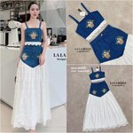 เซตยีนส์2ชิ้นยีนส์ฟอกทคงสายเดี่ยวชายระบายลูกไม้2ชั้นอกปักตะกร้าดอกไม้ใส่คู่กระโปรงยีนส์มีกระเป๋ากางเกงแต่งปักตะกร้าดอกไม้2ข้าง ใส่สบาย : สินค้าคุณภาพ (พร้อมส่ง)