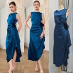 เดรสเสื้อคอกลมแขนกุด กระโปรง จับเดรปข้างสะโพก ปล่อยชายระบาย ใส่สบาย : สินค้าคุณภาพ (พร้อมส่ง)