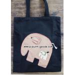 กระเป๋าถุงผ้าแคนวาส สีดำ ติดตัวช้าง