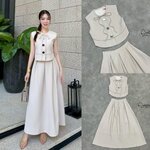 เซตเสื้อดีไซน์สวยแต่งกระดุมแมทช์ กับกระโปรงทรงชิคให้ลุคสวยน่ารัก ใส่สบาย : สินค้าคุณภาพ (พร้อมส่ง)