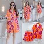 ชุดเสื้อเเขนสั้นคอวีทูนีคทรงปล่อยๆ มาคู่กับกางเกงขาสั้นเอวยืด ผ้าใส่สบาย สินค้าคุณภาพ (พร้อมส่ง)