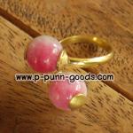 แหวนทองเหลือง หินหยกฮก ลก ซิ่ว เม็ดกลม