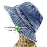 หมวกผ้าฝ้ายสโตน สีม่อฮ่อม (งานทำมือ) หมวกทรงปานามา