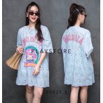 Minidress ลายลูกไม้ เป็นเชิงหยักๆตรงชายล่าง แต่งลายสกรีน “ GEORGIA “ใส่สบาย : สินค้าคุณภาพ (พร้อมส่ง)