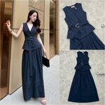 เซตเสื้อดีไซน์ไขว้แมทช์คู่กับกระโปรงยาวเย็บตีเกล็ดดีเทลแน่นๆ ใส่สบาย : สินค้าคุณภาพ (พร้อมส่ง)