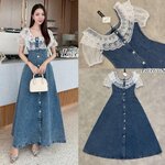 เดรสยีนส์แต่วระบายลูกไม้ ใส่สบาย : สินค้าคุณภาพ (พร้อมส่ง)