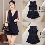 ชุดset 2ชิ้น เสื้อแขนกุดคอวี แต่งเพชรฉ่ำๆที่กระเป๋า(กระเป๋าเสื้อใช้งานได้จริง) มีฟองน้ำที่หน้าอก+ขาสั้น ใส่สบาย : สินค้าคุณภาพ (พร้อมส่ง)