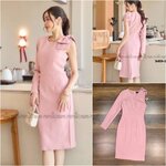 เดรสสีชมพูสุดหรู ดีเทลแต่งโบว์ใหญ่อลังการด้านซ้ายสวยโดดเด่น ดีไซน์ด้านขวาแขนยาวสวยเก๋ ใส่สบาย : สินค้าคุณภาพ (พร้อมส่ง)