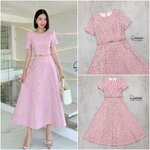 มิดิเดรสผ้าทวีดดีไซน์สุดคลาสสิค มาพร้อมเข็มขัดเข้าเซต ใส่สบาย : สินค้าคุณภาพ (พร้อมส่ง)