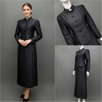 เซ็ทเสื้อเข้ารูปผ่าหน้าแขนยาวทรงกระบอก จับคู่กระโปรงป้ายยาวทรงสอบ ใส่สบาย : สินค้าคุณภาพ (พร้อมส่ง)