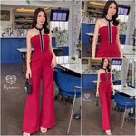 จั้มสูทขายาวสีแดงทรงคล้องคอ ใส่สบาย : สินค้าคุณภาพ (พร้อมส่ง)