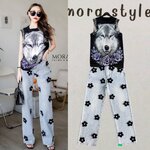 เซ็ต 2 ชิ้น เสื้อแขนกุดสกรีนลายงานสกรีนเป๊ะเวอร์ ช่วงแขนแต่งเข็มกลัดมุก มาพร้อมกับกางเกงยีนส์ขากระบอกตรง แต่งดอกไม้ 3D ใส่สบาย : สินค้าคุณภาพ (พร้อมส่ง)