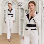 จั้มสูททูโทน+เข็มขัดผ้า เนื้อผ้าเกรดเอ เนื้อผ้าเป็นทรงสวย เท่ห์หรูดูโดดเด่นสุดๆ ใส่สบาย : สินค้าคุณภาพ (พร้อมส่ง)