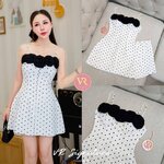 Dress สั้น เสายเดี่ยว แต่งดอกไม้3D เรียงช่วงอก มีฟองน้ำจัดทรงให้ค่ะ ชายกระโปรงบานเล็กน้อย แมทช์กับกางเกงขาสั้นเข้าชุด ใส่สบาย : สินค้าคุณภาพ (พร้อมส่ง)