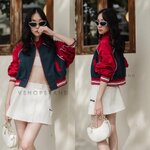 เบสบอลยีนแต่งผ้าร่มแขนกุ้นขอบขาว : สินค้าคุณภาพ (พร้อมส่ง)