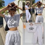 set 2 pcs เสื้อcrop บ่าเสริมฟองน้ำ +มาพร้อมกางเกงวอร์มเอวยางยืด ใส่ชิวๆ เป็นแอร์พอร์ตลุคได้เลยค่าาา เนื่อผ้าดี ใส่สบายสุด สินค้าคุณภาพ (พร้อมส่ง)
