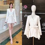 Set เบเซอร์เดรสกับกระโปรงสั้น ตัวเดรสแขนยาว ติดกระดุมหน้า ชายเดรสเย็บจีบ ใส่สบาย : สินค้าคุณภาพ (พร้อมส่ง)