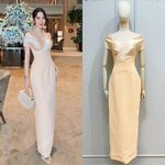 เดรสดีไซน์ปาดไหล่คอวี ช่วงอกตัดต่อ ผ้าดีไซน์ไขว้อก เสริมฟองน้ำ ตัวเดรสใช้เนื้อผ้าเกรด พรีเมี่ยมทั้งตัว ดีไซน์กระโปรงทรงสอบยาว ผ่าหลัง ใส่สบาย : สินค้าคุณภาพ (พร้อมส่ง)