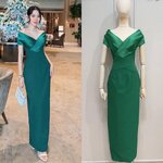 เดรสดีไซน์ปาดไหล่คอวี ช่วงอกตัดต่อ ผ้าดีไซน์ไขว้อก เสริมฟองน้ำ ตัวเดรสใช้เนื้อผ้าเกรด พรีเมี่ยมทั้งตัว ดีไซน์กระโปรงทรงสอบยาว ผ่าหลัง ใส่สบาย : สินค้าคุณภาพ (พร้อมส่ง)