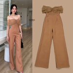 จั้มสูท เกาะอกปาดไหล่ มีฟองน้ำในตัวผ้าตาข่ายนิ่ม ใส่สบาย : สินค้าคุณภาพ (พร้อมส่ง)