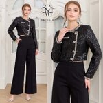 เซตแจ็คเก็ตผ้าทวีตปักคริสตัล+กางเกงขายาวทรงสวย เนื้อผ้าทวีตเกรดเอ เนื้อนุ่ม ใส่สบาย : สินค้าคุณภาพ (พร้อมส่ง)