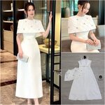 Set 2 ชิ้น Maxi เดรสเดี่ยวสีขาว อกเสริมฟองน้ำ ซิปหลังช่อนอย่างดี อกเอวเข้ารูป ตัวกระโปรงบานออกเล็กน้อย มีชับใน เพิ่มความหรู ดูแพง ด้วยเสื้อคลุมไหล่ ใส่สบาย : สินค้าคุณภาพ (พร้อมส่ง)