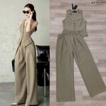 เซ็ตเสื้อกั๊กแขนกุดทรงเข้ารูป มาพร้อมกางเกงขากว้างสุดเป๊ ใส่สบาย : สินค้าคุณภาพ (พร้อมส่ง)