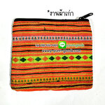 กระเป๋าผ้าม้งปักใบเล็ก ใส่เหรียญ (งานผ้าเก่า)