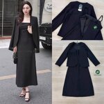 เซต2ชิ้น สีดำ เสื้อคลุมสูทแขนยาว +เดรสสายเดี่ยวยาว ใส่สบาย : สินค้าคุณภาพ (พร้อมส่ง)
