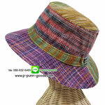 หมวกผ้าฝ้ายทอมือ สลับลาย หมวกทรงปานามา