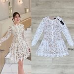 เดรสลูกไม้สีขาว แต่งโบว์และกระดุมเพชรด้านหน้า สวมใส่ง่าย ตัวเดรสเป็นงานซิปหลัง ซับในทั้ ใส่สบาย : สินค้าคุณภาพ (พร้อมส่ง)