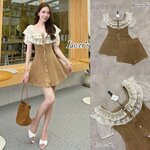 Set 2ชิ้น มินิเดรสยีนส์แต่งระบายระบายลูกไม้ +กางเกงขาสั้น ใส่สบาย : สินค้าคุณภาพ (พร้อมส่ง)