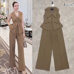 Set เสื้อ+กางเกง เสื้อคอปก กระดุมหน้า ทรงเข้ารูปพอดีตัว กางเกงเอวสูง ทรงขากระบอกกลาง ใส่สบาย : สินค้าคุณภาพ (พร้อมส่ง)